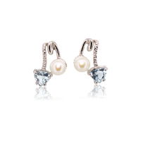Orecchini donna in oro bianco 18 kt con perle, diamanti e acquamarina – 4.40 g – 0.50 ct – Idee Preziose dal 1987 - IP.OK18B/15P